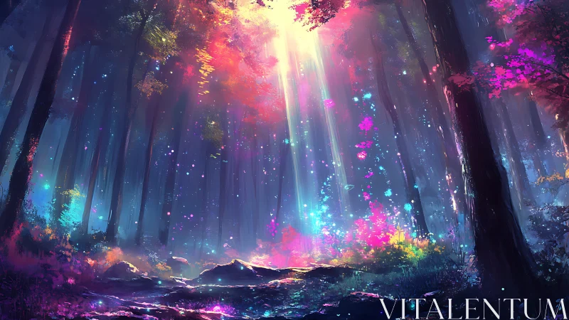 Neon Forest Cathedral. Luminous Woodland Convergence.