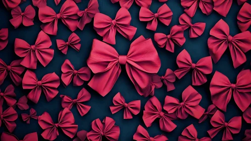 Digital bow composition with repeating scarlet ribbon forms.