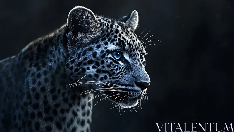 Moonlit leopard gaze carved from midnight shadow and frost.