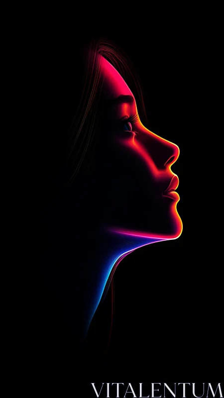 Radiant neon profile glowing softly in the dark night.