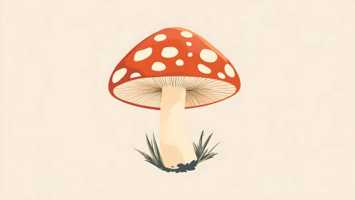 Stylized red toadstool illustration with clean minimal lines.