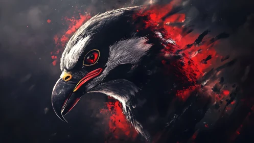 Fierce Hawk Digital Art with Abstract Red and Black Effects.