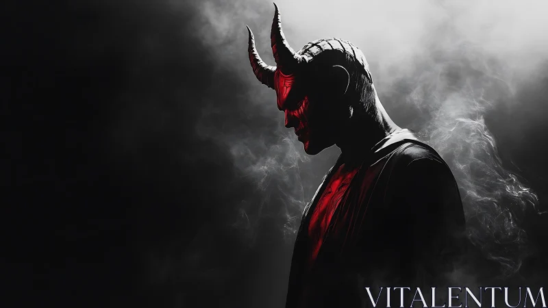 High-contrast horned humanoid profile in volumetric red rim light