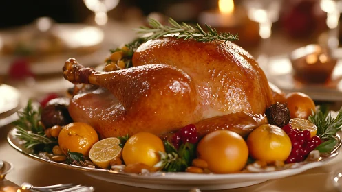Golden Roast Splendor: Glistening Poultry Arranged in Festive Glory.
