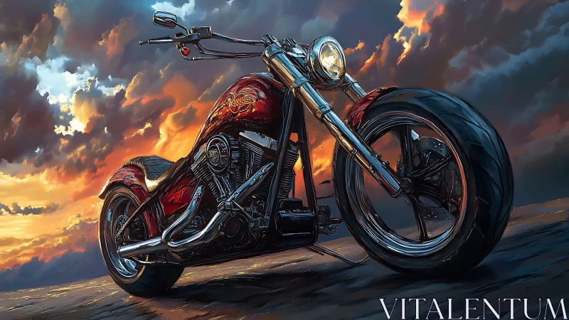 Sunset highway chopper in luminous digital brushwork.