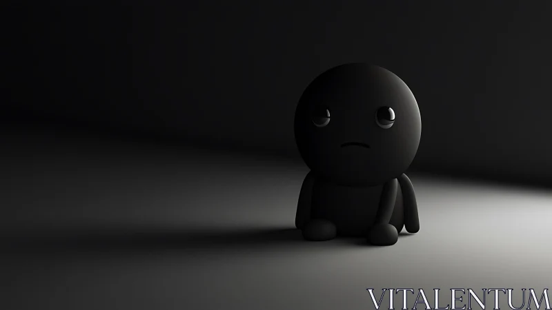 Quiet little shadow friend resting in soft gray light.