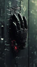 Cybernetic access hand locked to circuitry door panel.
