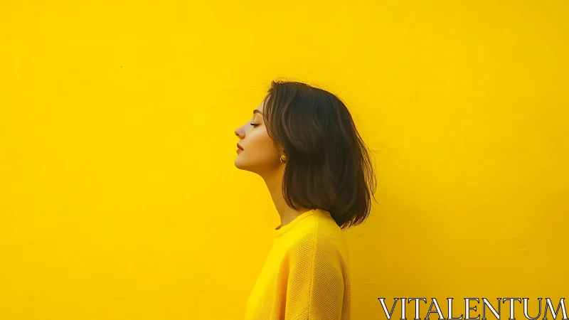 Profile portrait isolates subject against uniform saturated yellow field