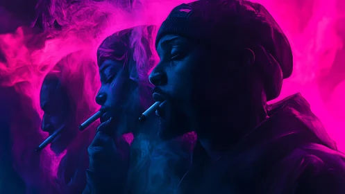 Neon echo smoker drifting through electric midnight haze.