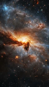 Stellar nebula core with dense dust filaments and ionized gas glow