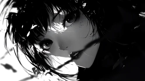 Soft gazes amid inky shadows and drifting lightflakes.