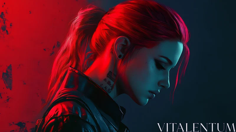 Neon-lit cyberpunk portrait captures a pensive rebel hero.