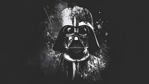 Monochrome Sith helm erupting from cosmic ink splatterstorm.