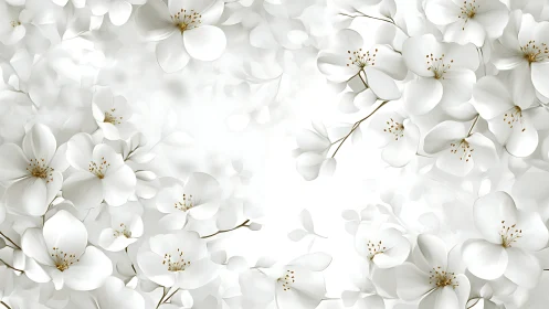 Delicate ivory blossoms dance gracefully across dreamy white space