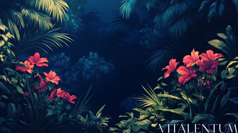 Nocturnal Botanical Composition: Coral Inflorescence Against Deep Blue Atmosphere.