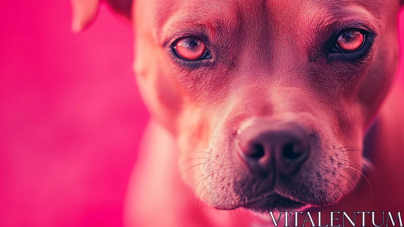 Close-up portrait of brown dog on uniform pink background.