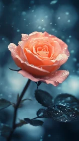 Blushing rose dreams beneath storm-soft midnight drizzle