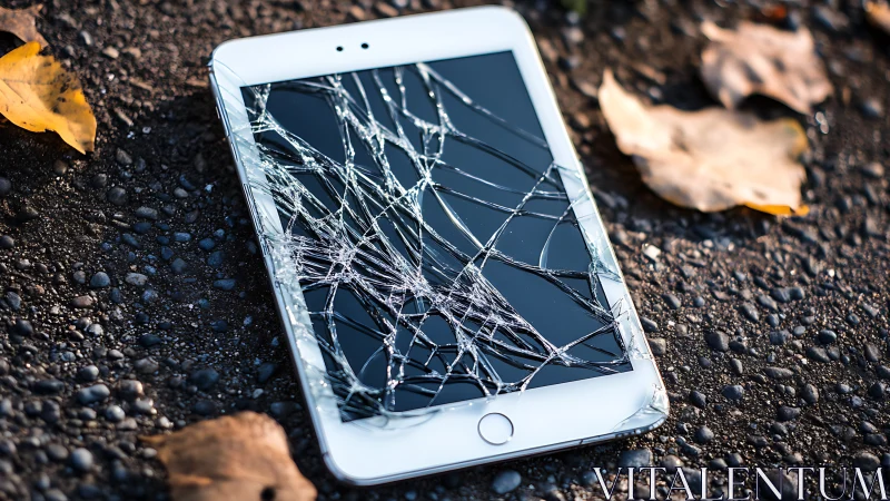 Shattered Screen Dreams Cracked Wide Open on Autumn Ground