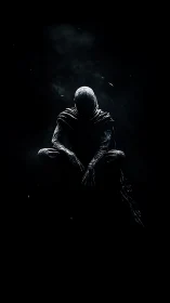 Hooded humanoid figure in dark atmospheric environment.