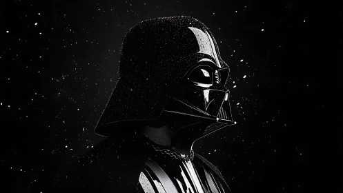 Shadowy helmeted figure gazing into the star-flecked dark.