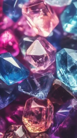 Multicolored faceted crystal fragments in close view.