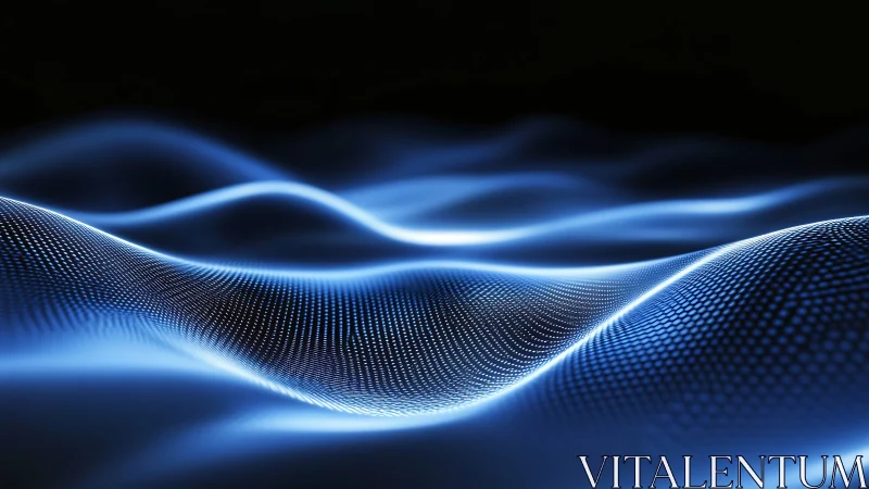 Blue digital wave surface forms flowing dotted landscape