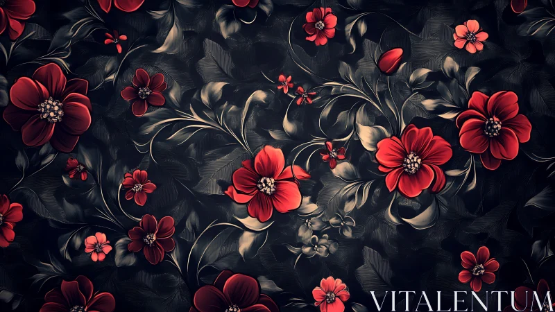 Red Flowers on Dark Background: Layered Botanical Composition.