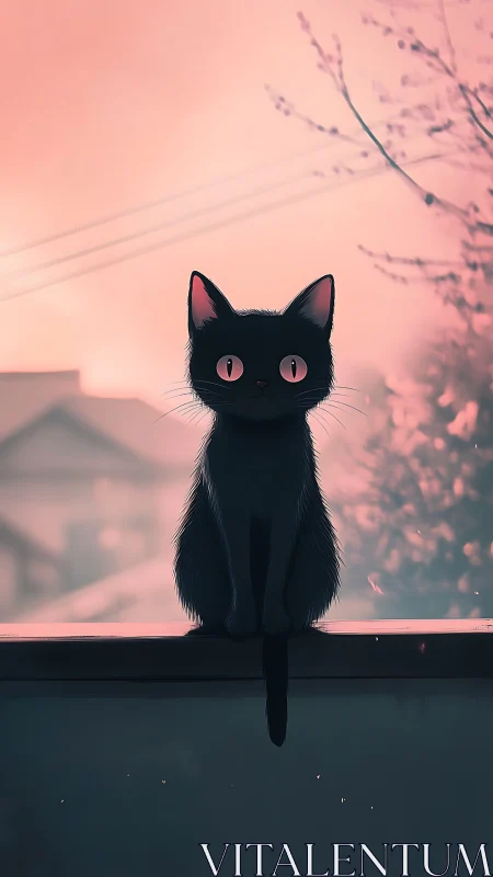 Twilight balcony cat with moonlit eyes and quiet questions.