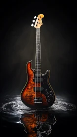 Sunburst electric bass floating over rippling water.