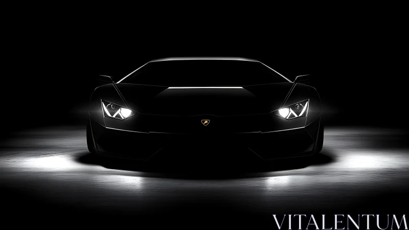 Midnight supercar poised in dramatic shadowed glow.