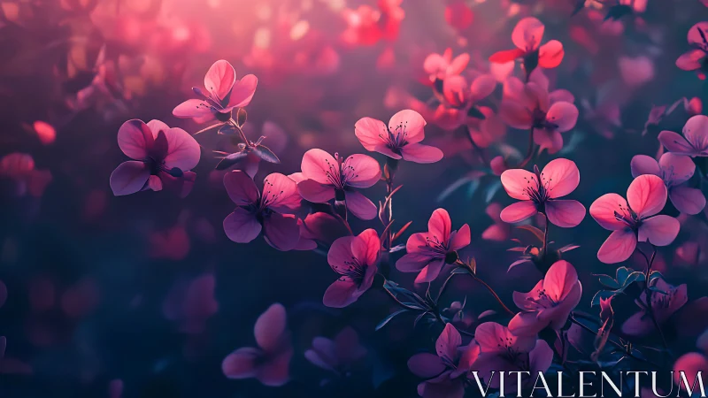 Pink Blossoms Glowing in Evening Light.