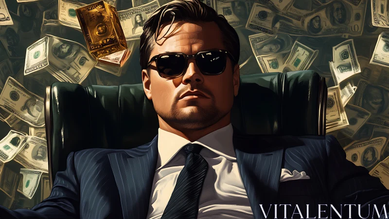 Power broker reclines amid cascading dollar wealth storm.