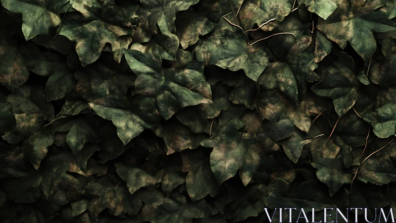 Quiet tangle of dark green ivy leaves in gentle shadow.