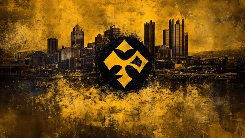 Bold city skyline wrapped in gritty black and gold pride.
