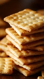 Stacked Saltine Crackers with Sea Salt Crystals.