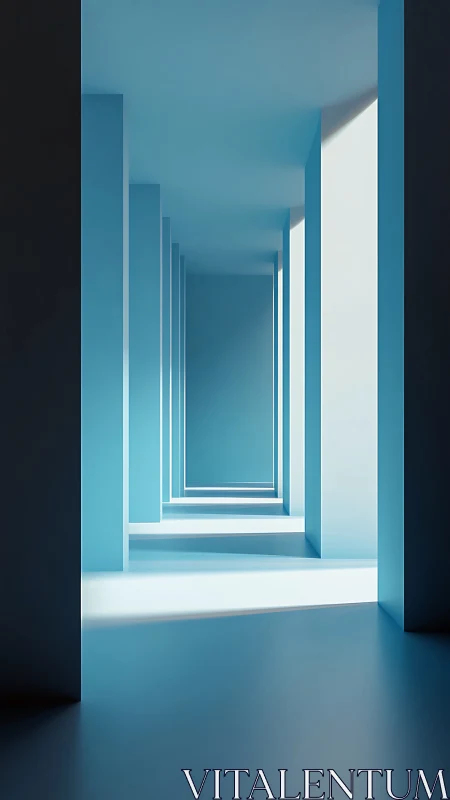 Rectilinear Corridor with Graduated Blue-White Architectural Composition