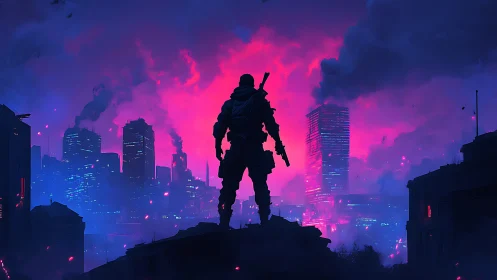 Neon storm sentinel overburns the cyberpunk skyline blaze.