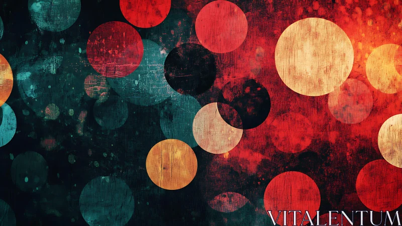Abstract circles on textured background in vibrant red and teal tones.