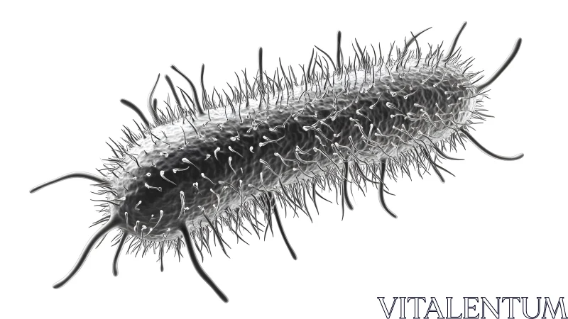 Highly detailed 3D illustration of rod-shaped bacterium with flagella.