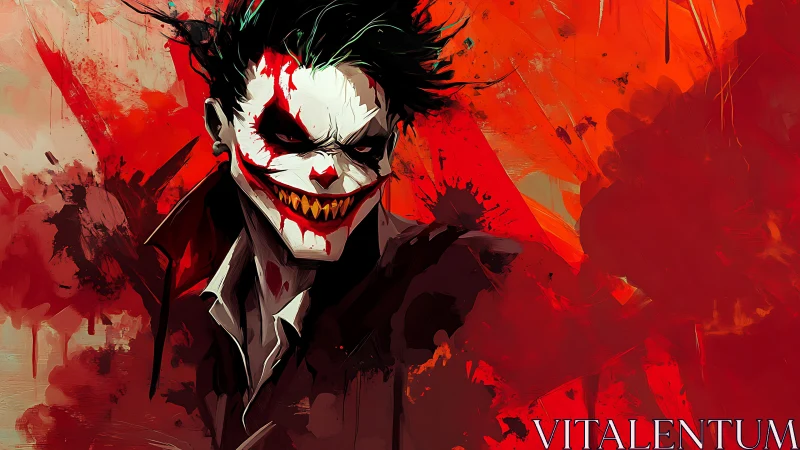 Chromatic psychopath portrait with kinetic bloodstain vectors.