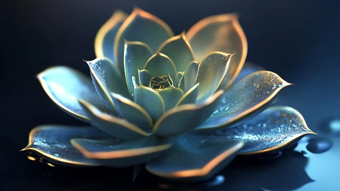 Luminous dewlit succulent unfolding in deep sapphire hush.
