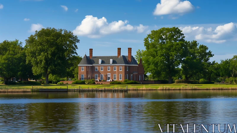 Historic Waterfront Mansion Framed by Ancient Trees.