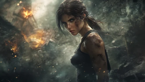 Fierce survivor emerges from chaos with unshakable resolve.