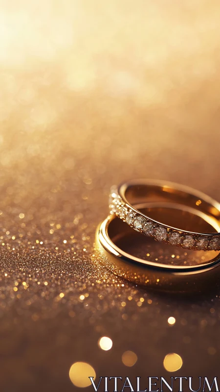 Golden vows drifting in a glitter-swept twilight glow.