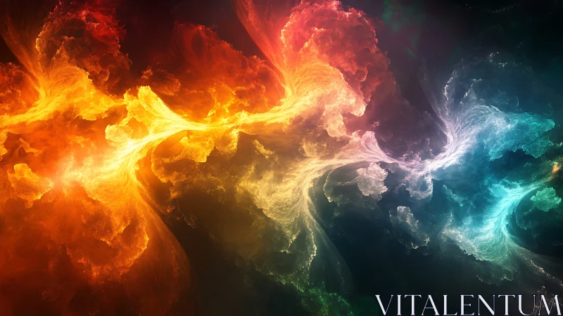 Elemental nebula streams collide in radiant color storm.