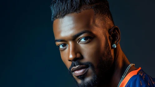 Studio portrait of man with rim lighting and teal accents.