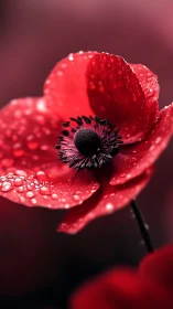 Scarlet Bloom: Crimson Poppy Jeweled in Dewdrops.