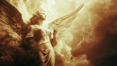 Radiant Skyward Seraph Emerging From Ember-Tinted Clouds.