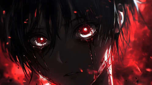 Red-eyed anguish boils into a storm of burning shadows