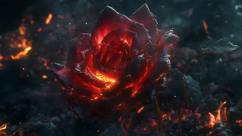A Glowing Rose Blooms in Fire.